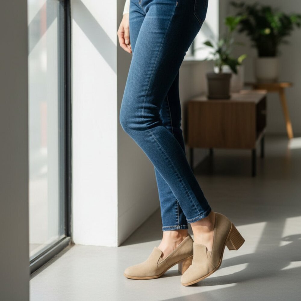 JOIE Wevenly Suede Block Heel Closed Toe Shoes  Tan Size 9 M